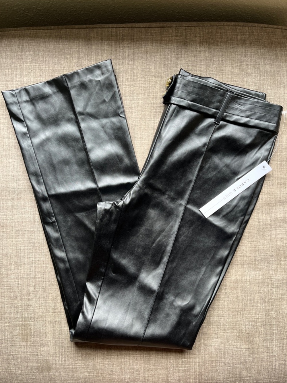 Carole Wren Black Pleather Faux Leather Pants Straight Leg Punk Rock NWT 8